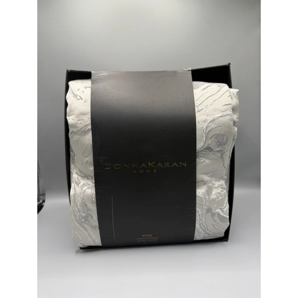 Donna Karan Liquid Marble KING Duvet Platinum/Metallic Jacquard NEW $625